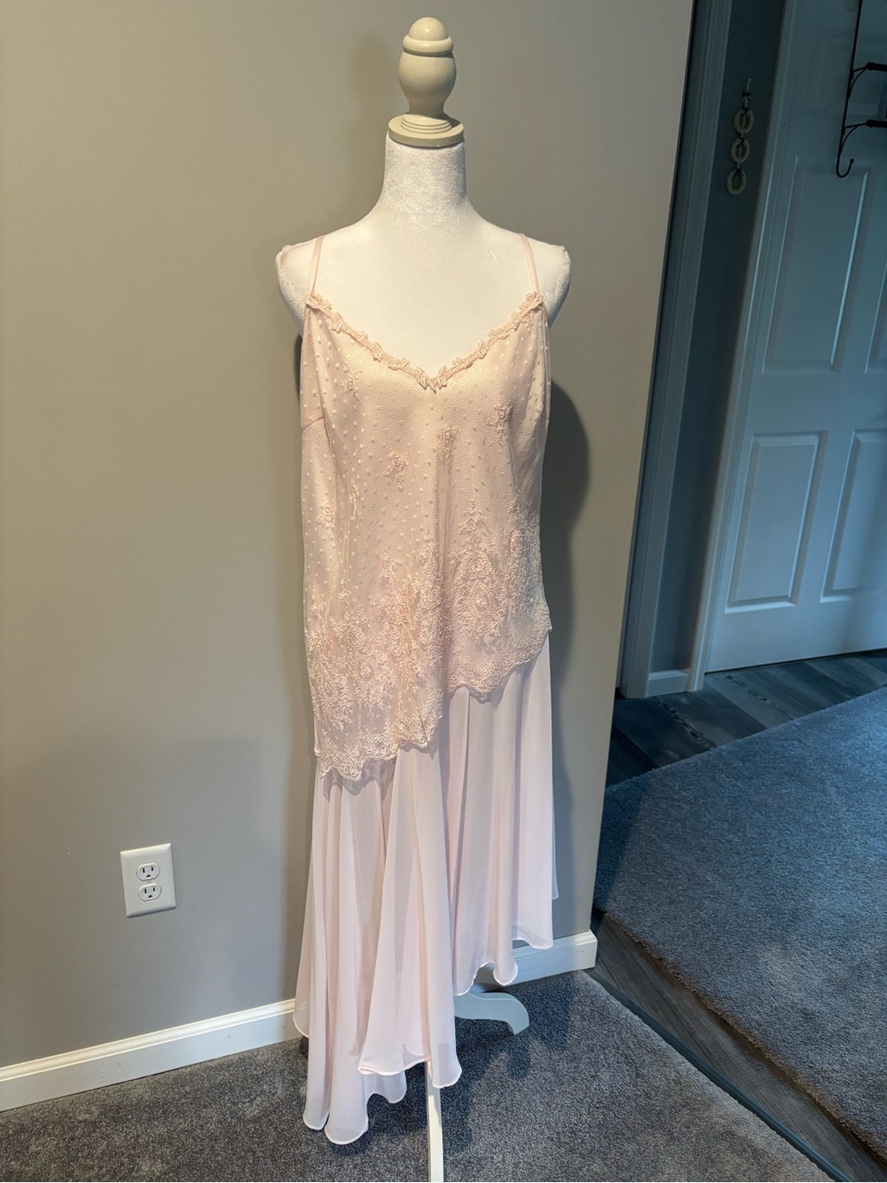 Delicate Blush Slip Dress with Lace Trim